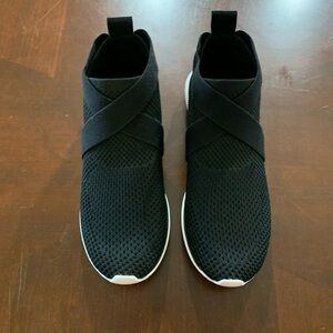 Eileen Fisher Black Knit Slip-On Booties with White Trim